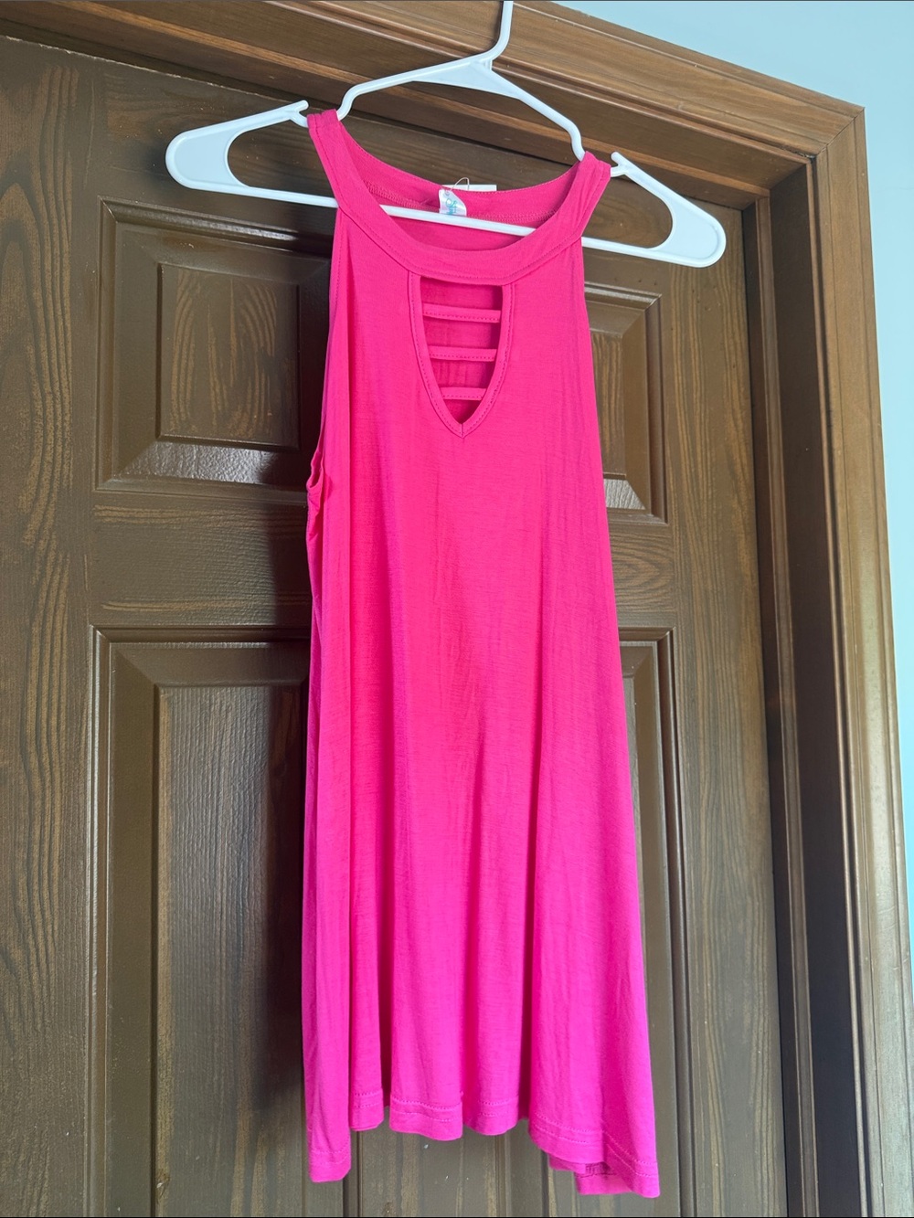 Hot Pink Sleeveless Ladder-Back Swing Tank